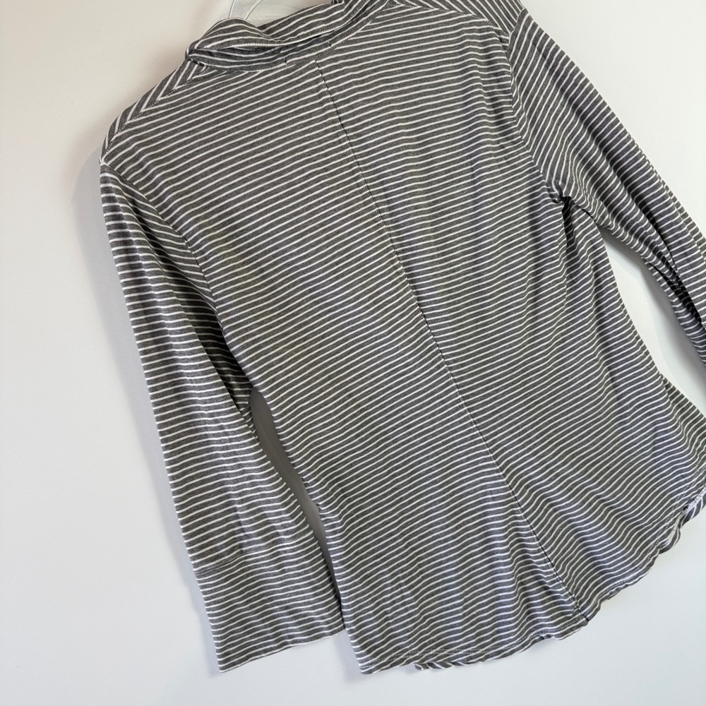 James Perse Button Down Shirt Womens 3 Gray Striped Cotton 3/4 Sleeve WCS3826 - Picture 7 of 15
